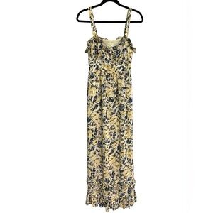 Anthropologie Womens Moulinette Soeurs 100% Silk Maxi Ruffle Floral Dress Size 4